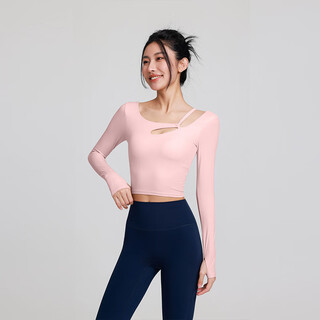 Kejimitao european and american ins yoga t-shirt for women with chest pads, autumn and winter pilates quick-drying sports long-sleeved design fitness clothing tops seashell pink s (85-100jin jin is equal to 0.5kg)