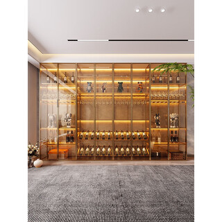 Yusenyi wall-mounted custom glass wine cabinet wine cabinet brushed gold display cabinet brushed gold + tea glass 3200x2000 including wine glass holder