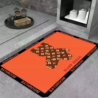 Yusenyi diatom mud soft floor mat water-absorbent non-slip door mat bathroom bathroom kitchen door mat quick-drying water orange bear square 80x120cm