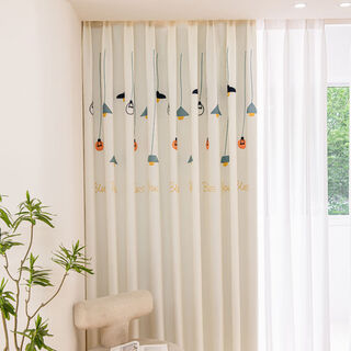 Pick-up cat bedroom curtains blackout thickened living room sun-proof and impenetrable children's room embroidered cartoon pattern new curtain no-punch sand lighting cloth (hook) one piece width 4.5mx height 2.7 meters (can be changed to height)
