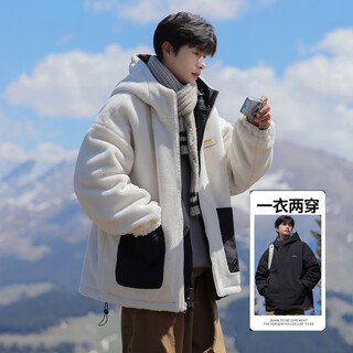 Geslandi double-sided cotton jacket men's loose winter jacket hooded jinjiang cotton jacket men's down jacket lamb velvet cotton jacket black xl (140-165jin jin equals 0.5 kg)