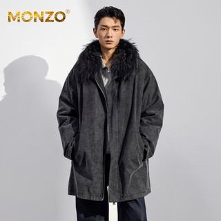 Monzo international first-line brand slimming overcoming 2025 autumn new washed denim jacket raccoon fur liner washed gray 2xl