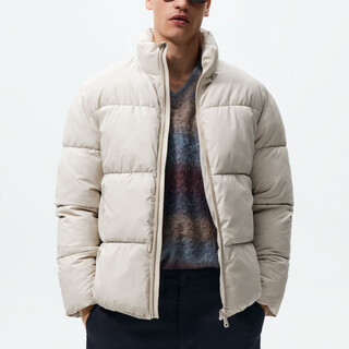 Zara2025 new winter men's thick stand collar imitation leather coated bread coat waterproof cotton coat 8281/4 white m