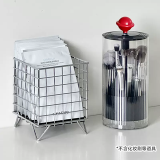 Yusenyi press makeup storage pen holder cover dressing table lipstick scattered powder brush organizer box with dustproof eyebrow pen brush bucket (yahei red ball-mask basket) smooth and non-stuck