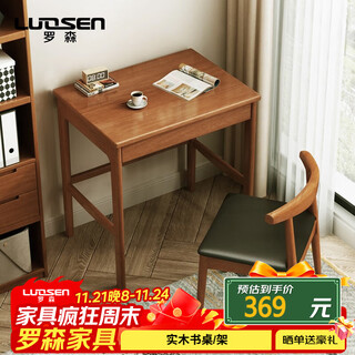 Luosen solid wood desk small apartment simple desk study bedroom study table 80cm walnut color single table