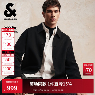 Jack&jones men's autumn woolen coat pure wool daily commuting single-breasted loose long-sleeved coat 225427016 e40 black s (170)