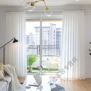 Curtain gauze curtain light-transmitting opaque gauze bay window white gauze balcony gauze partition living room semi-blackout window gauze white fabric thickened tangled gauze-white width 1.0*height 1.3 hook style one piece