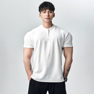 Lightweight summer 250g strong cuffs polo shirt short-sleeved t-shirt men's breathable sports fitness white henry collar m m115-135jin jin equals 0.5 kg