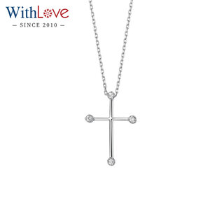 Withlove weiaipinyue white 18k gold personalized simple diamond pendant women's cross necklace pt950 platinum/ready stock (free s925 silver chain)