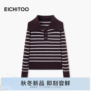 Eichitoo striped lapel pullover sweater 2025 winter new women's classic fashion sweater enzaj4q046a red brown stripes 51 s