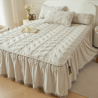 Fantasy cotton bed skirt four-piece set single piece for all seasons quilted bed cover skirt princess bed cover pure cotton baby blue cotton bed skirt elegant and beautiful 1.5 meter bed four-piece set bed skirt 150x200 + quilt cover 200