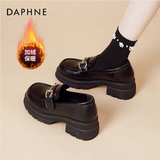 Daphne thick-soled plus velvet loafers for women, autumn and winter 2025 new small leather shoes, women's commuter slip-ons, women's cotton shoes