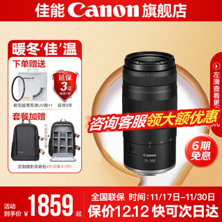 Canon rf75-300 telephoto zoom lens, full frame, travel street photography, bird shooting, suitable for r series mirrorless cameras r7r8r10r50r100 rf75-300mm f4-5.6 official standard no filter accessories ~ recommended package