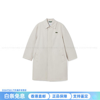 鳄鱼（LACOSTE）宽松型中长款翻领单排扣风衣 男款 米白色 均码 48