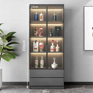 Han and tang dynasty shuangsheng wine cabinet living room new light luxury display cabinet living room glass wall exquisite wine rack white wine red wine cabinet home 80*32*200 double door double drawer