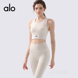 Alo yogaalo yoga suit feminine nude shockproof pilates fitness sports vest two-piece set ivory top + pants m 100-110jin jin equals 0.5 kg