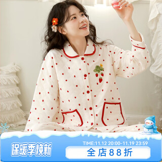 Miandao autumn and winter pajamas for women, pure cotton, thickened and warm, can be worn outside, air layer quilted sweet home wear set, white xl (160-172cm 145jin jin is equal to within 0.5kg)