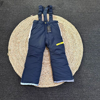 Autumn and winter children's outdoor thickened baby bag ski pants for small, medium and large children, boys' windproof and warm pants, navy blue with straps pt02, one size fits all 110