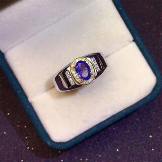 Fat donglai's same tanzanite ring s925 silver inlaid with natural men's fashionable color, beautiful personality, lively temperament, tanzanite ring with adjustable opening