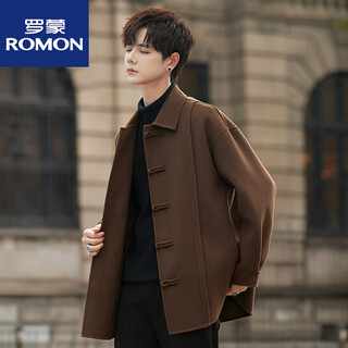 Romon new chinese style woolen coat men's spring autumn winter 2026 new zero double-sided cashmere men's national style coat new product brown m weight 130jin jin is equal to within 0.5 kg
