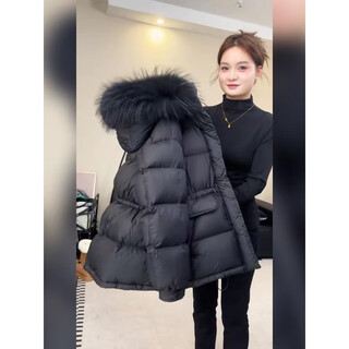 Waist-proof cold-proof down jacket, fashionable and stylish fur collar black women's winter new style thickened outer black xl weight recommendation 115-130