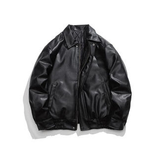 Ny-nyc american retro maillard brown pu leather motorcycle cotton jacket for men and women in autumn and winter trendy brand quilted thickened jacket black quilted thickened m