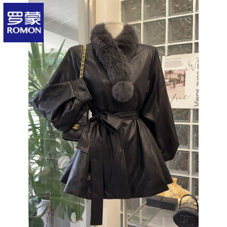 Romon high-end version, huge and beautiful fox fur sheepskin down jacket for women 2026 winter new warm leather jacket black 90 white duck down liner removable fur s