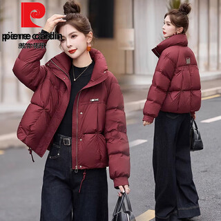 Pierre cardin angora red stand collar short down jacket women's winter new korean white duck down jacket slim women's burgundy 2xl (recommended 110-125jin jin equals 0.5kg high quality)