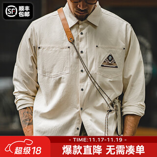 Madden workwear american retro long-sleeved shirt men's indian totem patchwork pocket stacked cotton shirt autumn off-white s