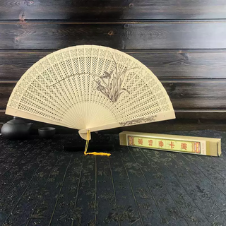 Yu sen yi chinese style suzhou fragrant wood fan sandalwood fan ancient style folding fan women's sandalwood classical cheongsam ancient fan hanfu double-sided fragrant wood fan orchid