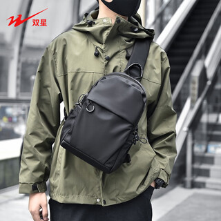 Double star crossbody bag men's chest bag business commuting backpack large capacity shoulder bag trendy shoulder bag mobile phone bag enterprise customized black
