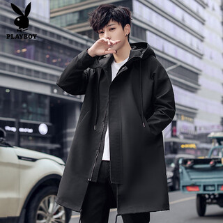 Playboy (playboy) 2025 new mid-length windbreaker men's autumn and winter over-the-knee cape coat korean style trendy handsome thickened coat 1903 black m 110-130jin jin equals 0.5 kg
