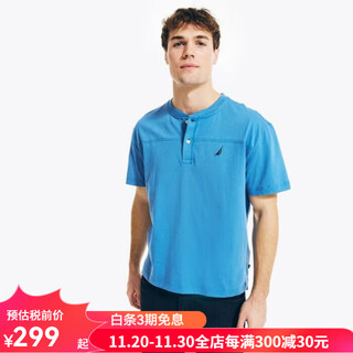 Nautica men's short-sleeved henley shirt pure cotton comfortable breathable buttoned round neck loose casual style elegant trendy men angel blue xs