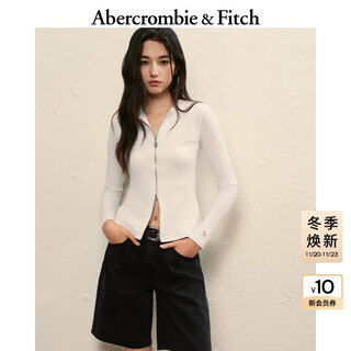 Abercrombie & fitch slim fit elk pattern women's 25 autumn and winter double zipper cardigan top 139-5707 milk white m (165/96a)