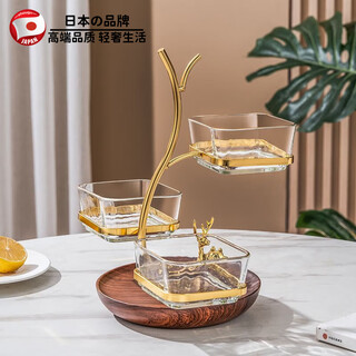 Harvest chinese-style divided fruit plate, light luxury, high-end crystal glass dried fruit plate, home living room coffee table, wedding candy plate, transparent 3-square bowl style