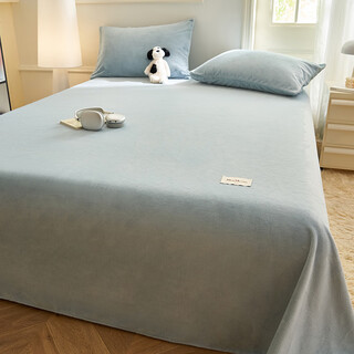 Muji thickened milk velvet bed sheet, winter velvet warm quilt, single piece household anti-static coral velvet bedspread three-piece set max-baby blue thickened milk velvet, skin-friendly and warm, three-piece set 230cm*250cm - one pair of bed sheets + pillowcases