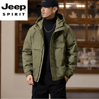 Jeep spirit american retro jacket with cotton and thickened jacket for men in autumn and winter new thin cotton jacket with quilted hooded jacket and cotton coat 1121 army green l