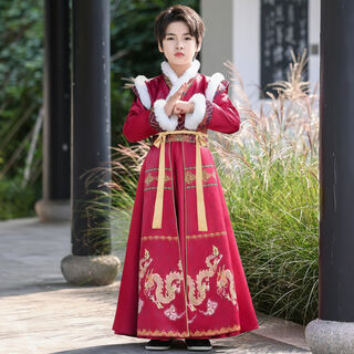 Anneyol boys hanfu autumn and winter young master tang suit winter boys new year clothes children's ancient clothes winter clothes thickened red 150