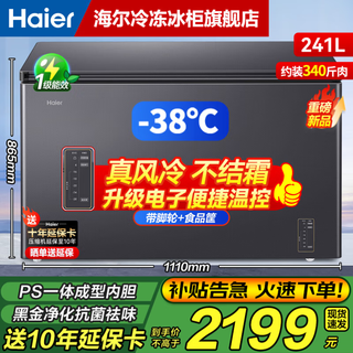 海尔（Haier）【风冷无霜系列】132/166/200/241/300/480L家用商用单温冰柜风冷无需除霜超低温电子控温抑菌节能 241L 【钣金星蕴银】-38℃深冷+黑金净化