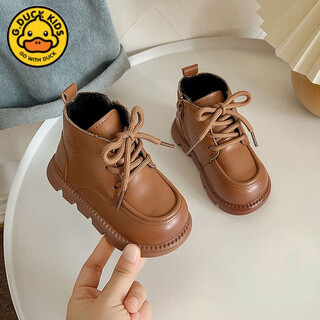 G.duck little yellow duck baby children martin boys autumn and winter boots 2025 short boots new soft soled leather boots girls leather shoes yellow single liner 26 inner length 16.6cm