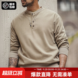 Madden workwear american casual henry collar woolen sweatshirt gray cleanfit long-sleeved bottoming shirt men's autumn oatmeal color l