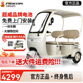 Flying pigeon legend electric tricycle electric vehicle small home pick-up and drop-off children and elderly transportation leisure covered tricycle mountain area chaowei/tianneng 1000w motor + 72v20a lead-acid battery + about 50 km