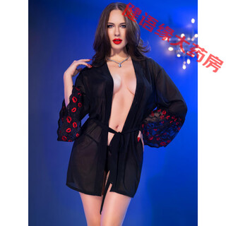 Poland sexy pajamas lips lace nightgown thong set goddess underwear black nightgown + thong m suitable for 106-126jin jin equals 0.5kg, 156-174cm