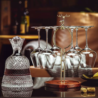 Yusenyi grape rotating high-end crystal glass red wine set for household light and quick wine jug luxury wine cup decanting integrated crystal cup 550mlx6-crystal bottom rotating decanter-elk cup holder (comes with dustproof