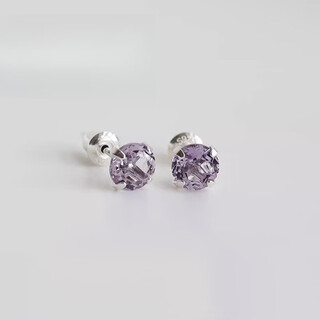 Xidian natural tanzanite earrings for women amethyst gemstone 18k gold feeling niche s925 sterling silver ear hole earrings (silver) amethyst 5mm earrings - round