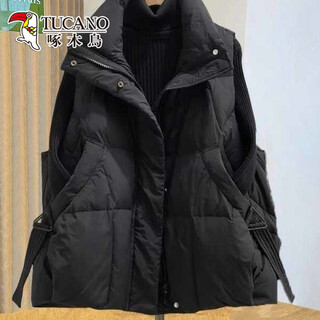 Woodpecker thickened down cotton vest women's short loose slim fashionable cotton vest outer wear autumn new vest black l recommended 105-125jin jin equals 0.5 kg