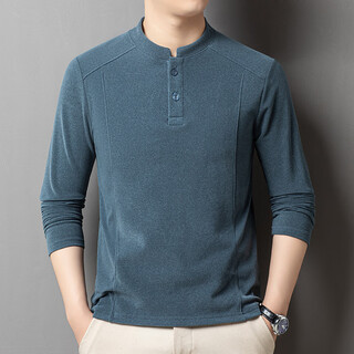 Ax armani broken code 2026 autumn and winter double-sided german velvet bottoming shirt men's henry collar trendy versatile long-sleeved warm t blue gray m