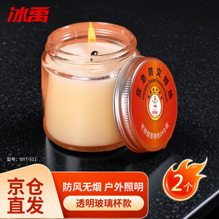 Bingyu emergency disaster prevention candle (2 pieces) transparent glass style windproof candle power outage outdoor lighting smokeless candle byt-511