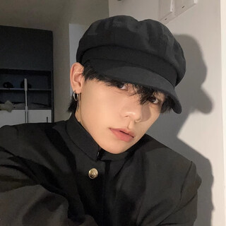 Zhenxi hat men's british beret 2025 autumn and winter large head circumference octagonal hat literary newspaper boy hat peaked hat men black one size