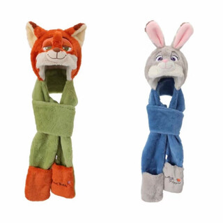 Huan shuai zootopia's same style hooded scarf. three-in-one warm, soft and cute. couple's best friend's movie star in autumn and winter. fox nick hooded scarf + gloves. high-end quality/fine workmanship.